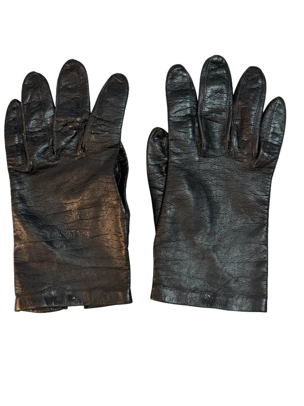 Vintage Black Leather Lined Dress Gloves Mid Century Women's 8 Inch Size B